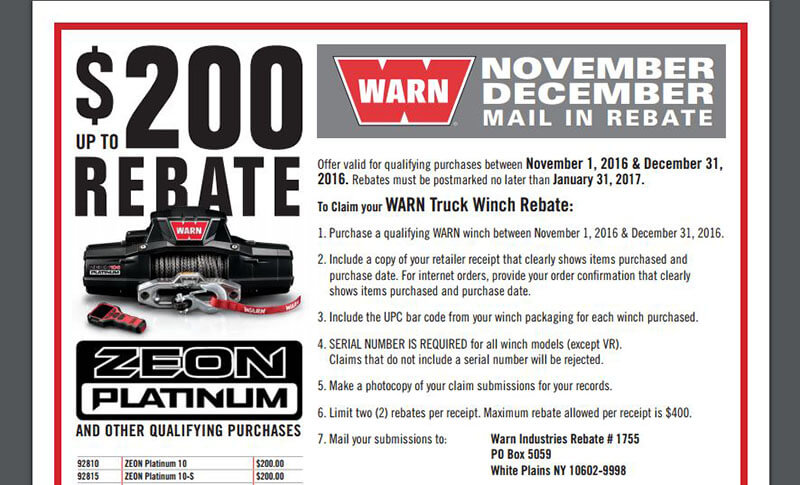 WARN Promotion: Up to $200 Back on Qualifying Winches