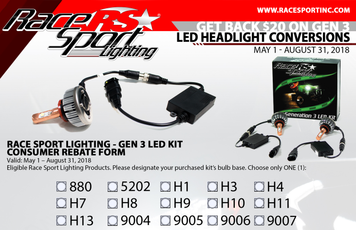 Race Sport 20 Card with GEN 3 LED Headlight Conversion